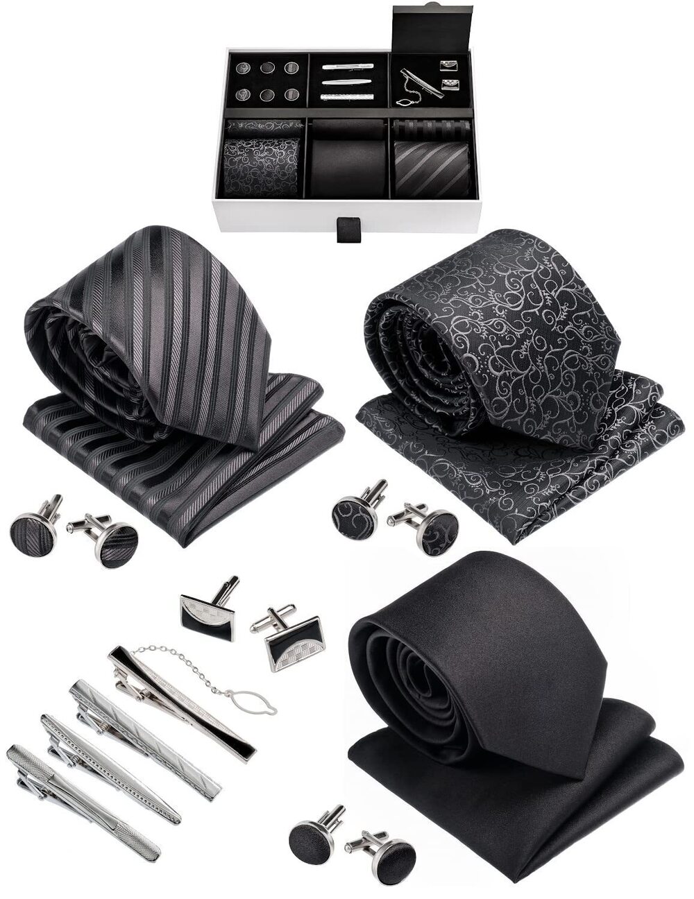 9994 Premium ’s Gift Tie Set Silky Necktie Pocket Squares Tie Clips